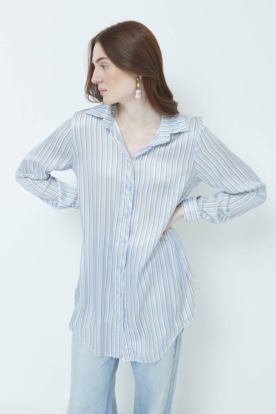 Kikisix CAMICIA LUNGA RIG. CELESTE Comprare a buon mercato