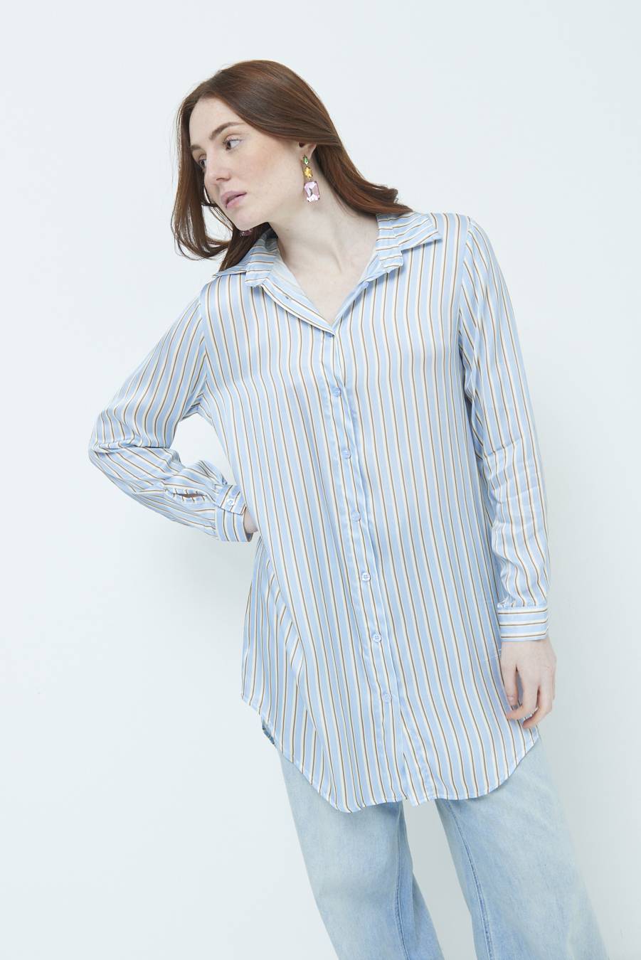 Kikisix CAMICIA LUNGA RIG. CELESTE Comprare a buon mercato