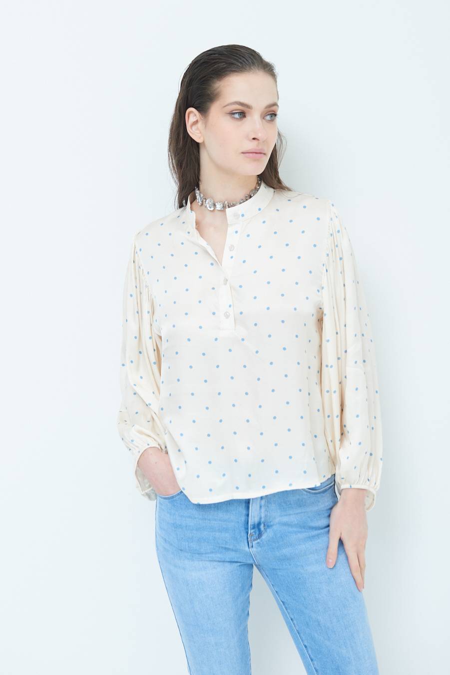 Kikisix CASACCA POIS RASO AZZURRO Nuovi prodotti