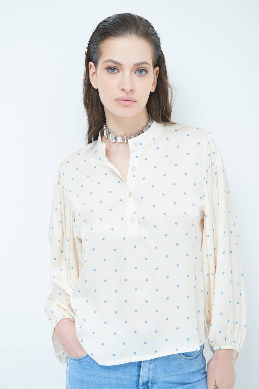 Kikisix CASACCA POIS RASO AZZURRO Nuovi prodotti