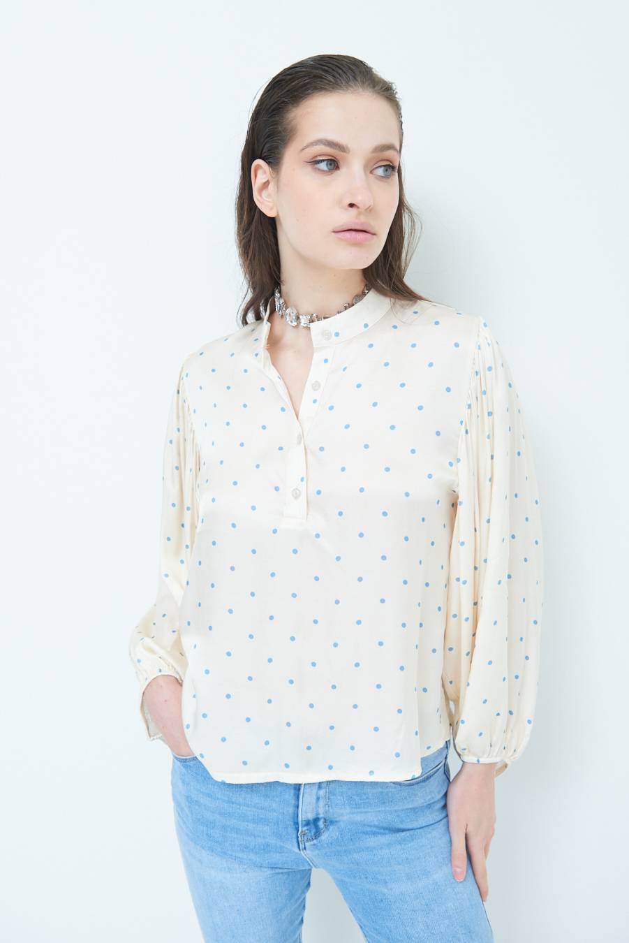 Kikisix CASACCA POIS RASO AZZURRO Nuovi prodotti