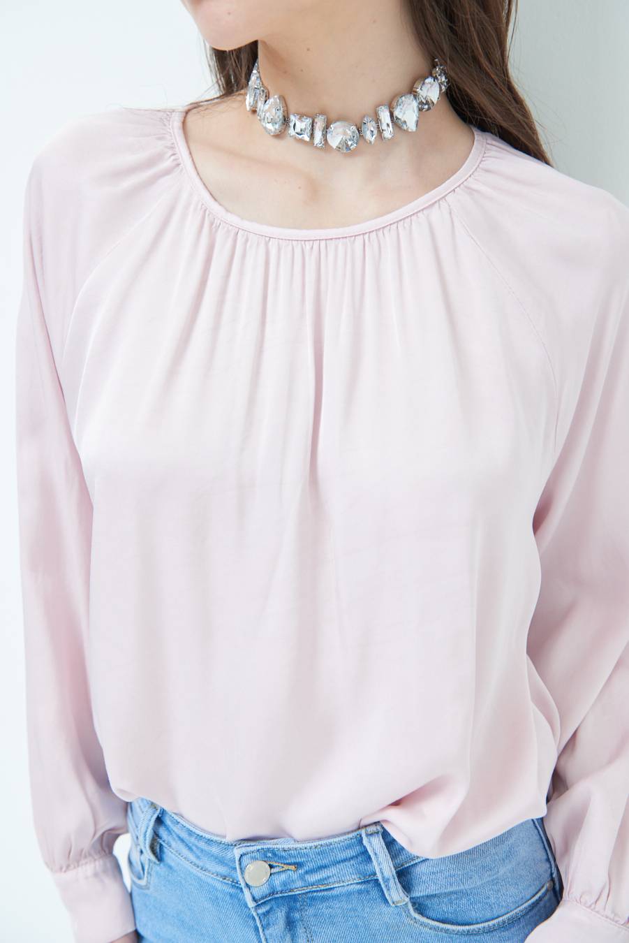 Kikisix CASACCA RASO VISCOSA INCRESPATA COLLO ROSA Liquidazione