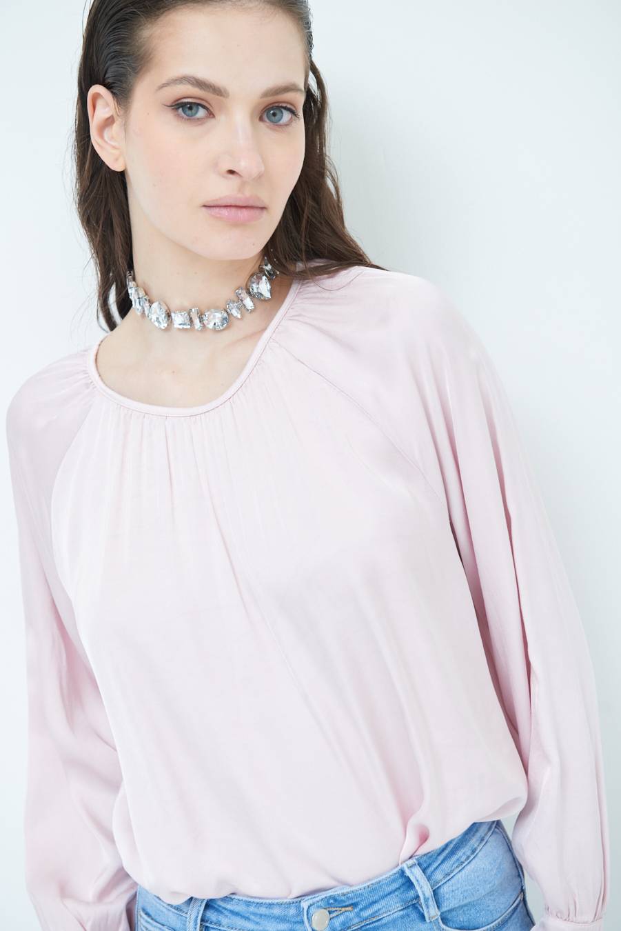 Kikisix CASACCA RASO VISCOSA INCRESPATA COLLO ROSA Liquidazione