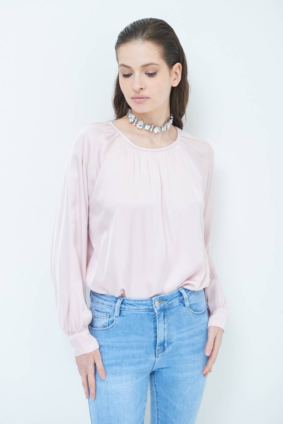 Kikisix CASACCA RASO VISCOSA INCRESPATA COLLO ROSA Liquidazione