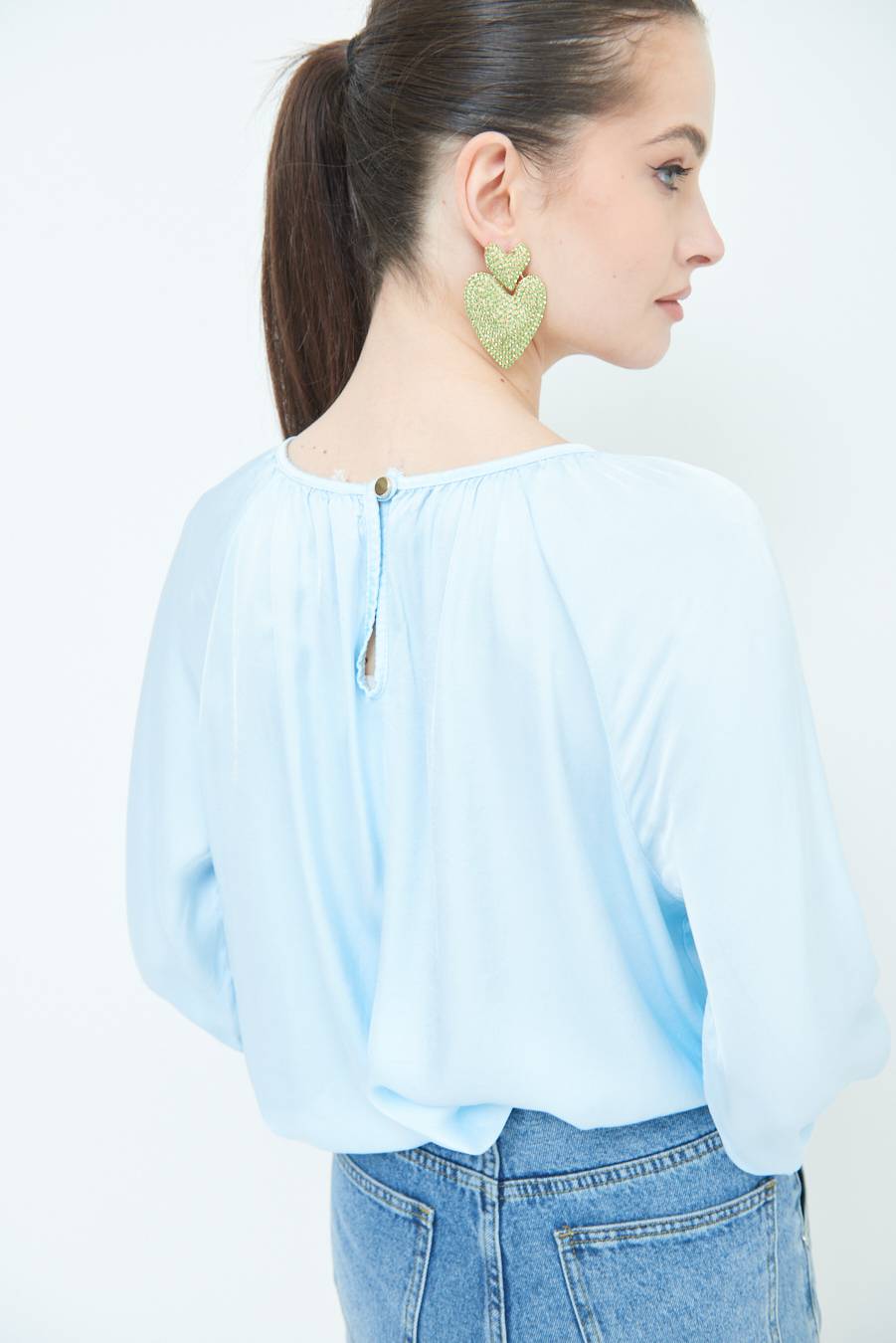 Kikisix CASACCA RASO VISCOSA INCRESPATA COLLO CELESTE Offerte giornaliere