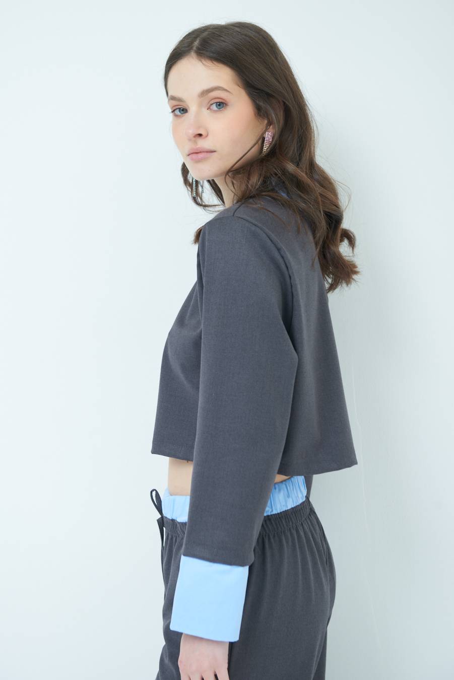 Kikisix CASACCA FINTA CAMICIA CELESTE/GRIGIO