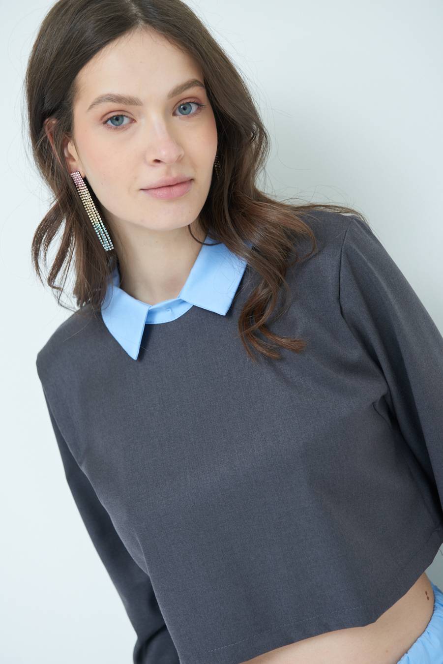 Kikisix CASACCA FINTA CAMICIA CELESTE/GRIGIO Sconti VIP