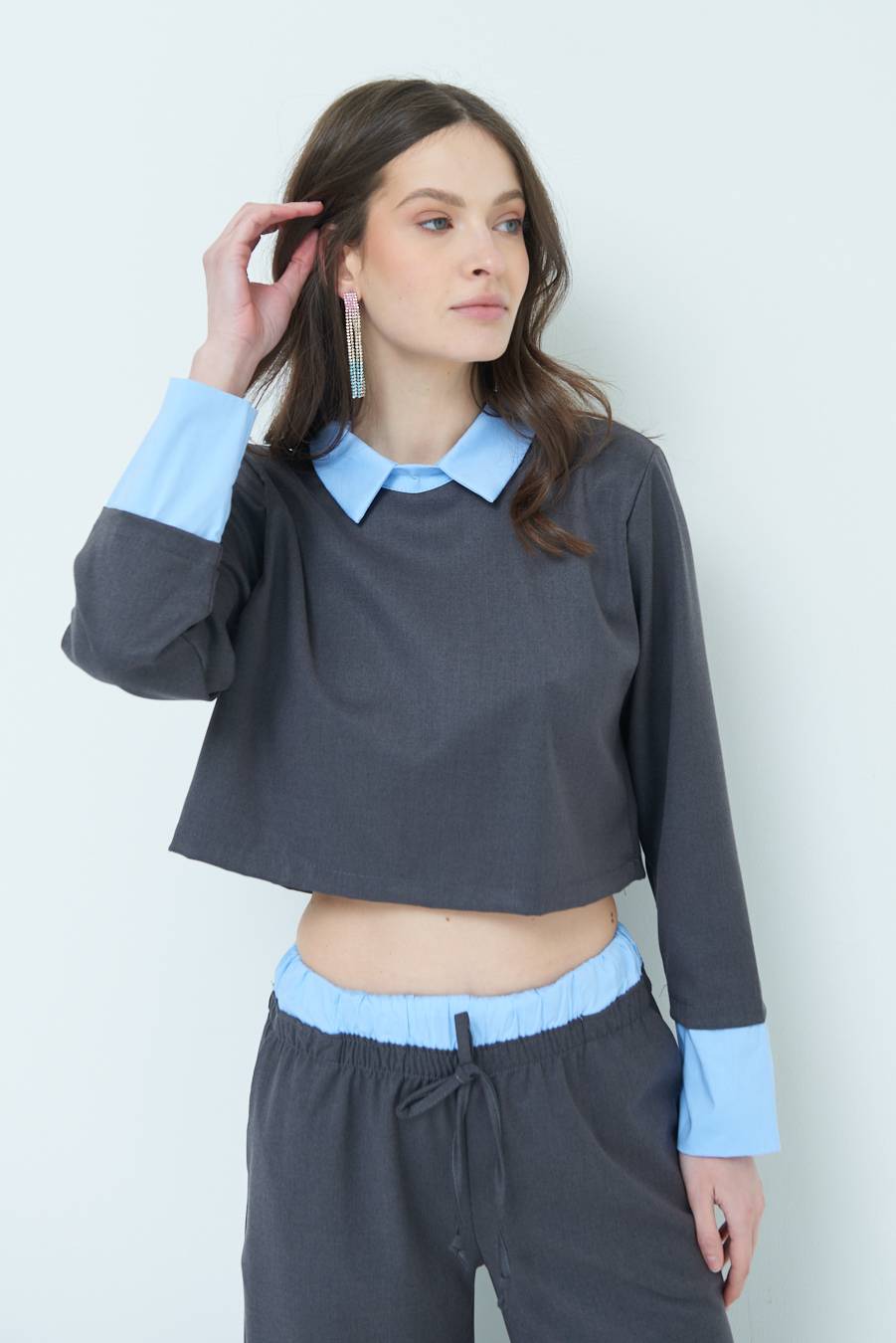 Kikisix CASACCA FINTA CAMICIA CELESTE/GRIGIO Sconti VIP