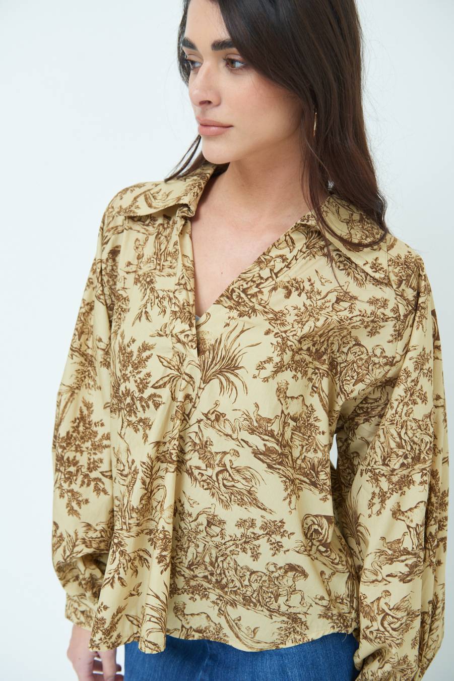 Kikisix CAMICIA POLO MANICA AMPIA FANTASIA ORIENTALE CAMMELLO Super Saving Price