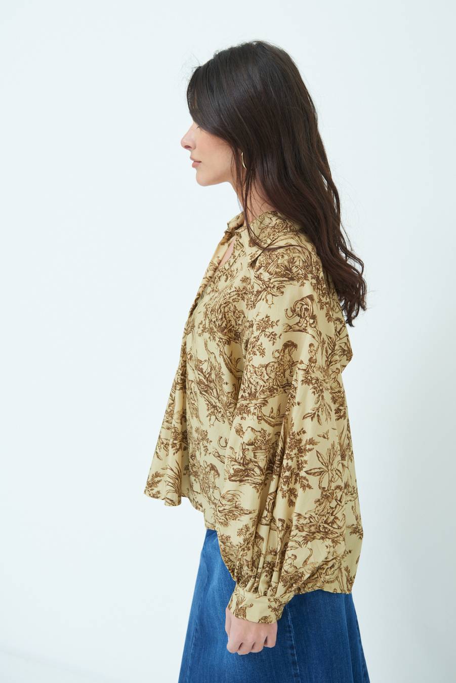 Kikisix CAMICIA POLO MANICA AMPIA FANTASIA ORIENTALE CAMMELLO Super Saving Price