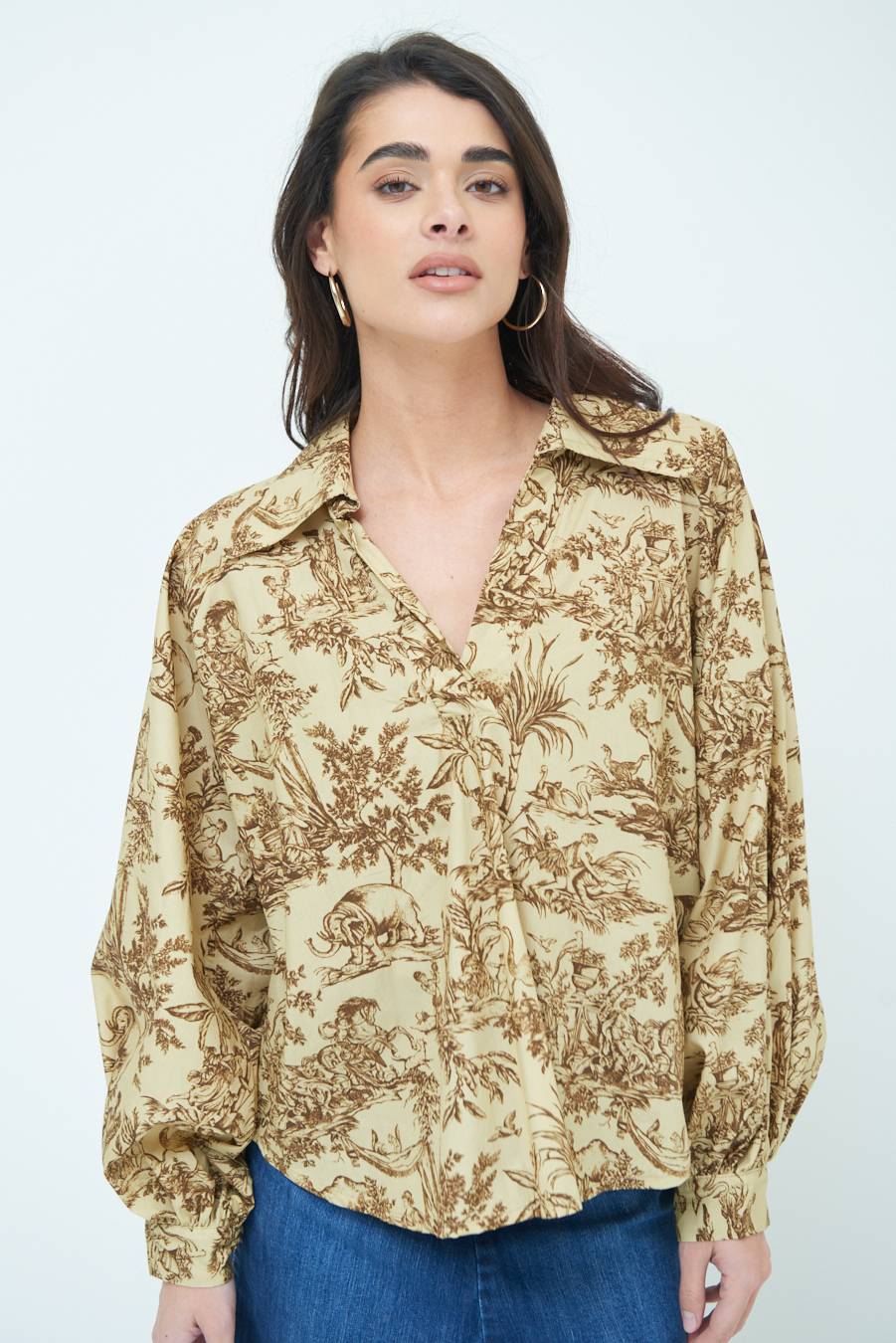 Kikisix CAMICIA POLO MANICA AMPIA FANTASIA ORIENTALE CAMMELLO Super Saving Price