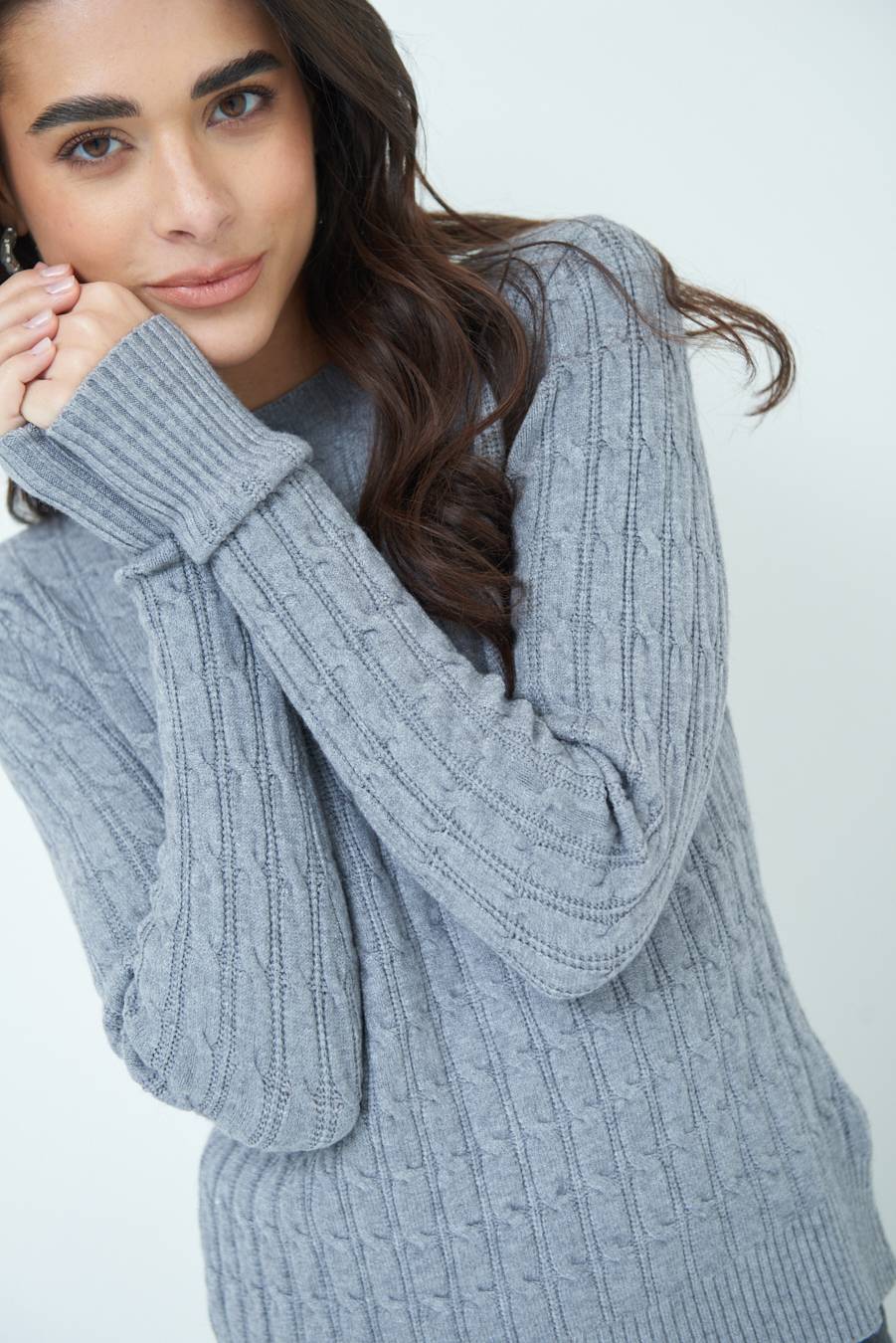 Kikisix MAGLIA PARICOLLO DISEGNO TRECCIA GRIGIO