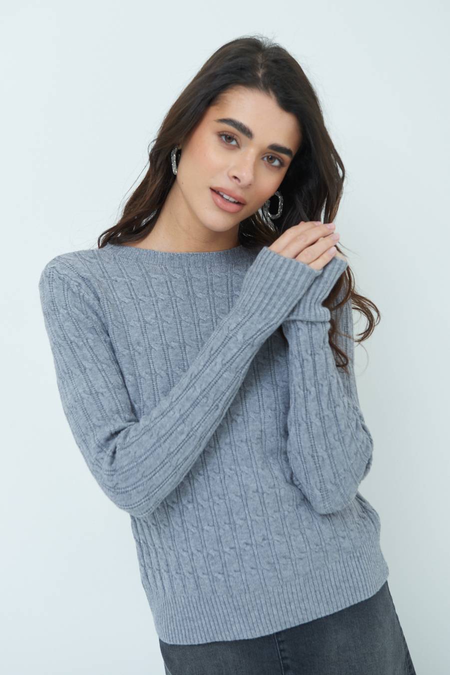 Kikisix MAGLIA PARICOLLO DISEGNO TRECCIA GRIGIO In Linea