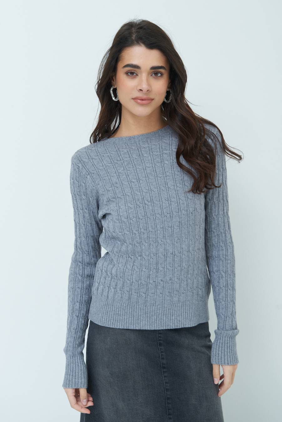 Kikisix MAGLIA PARICOLLO DISEGNO TRECCIA GRIGIO In Linea