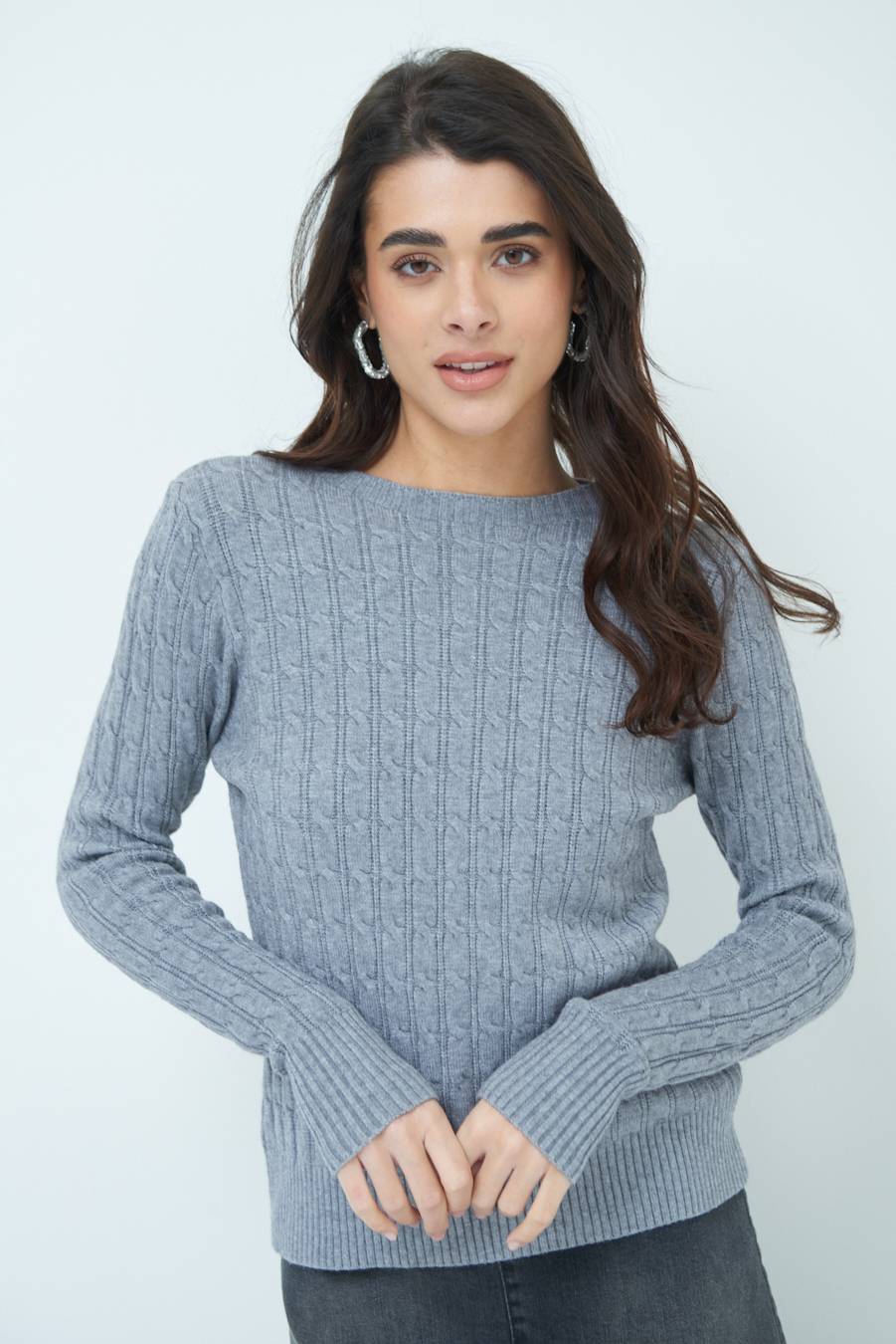 Kikisix MAGLIA PARICOLLO DISEGNO TRECCIA GRIGIO In Linea