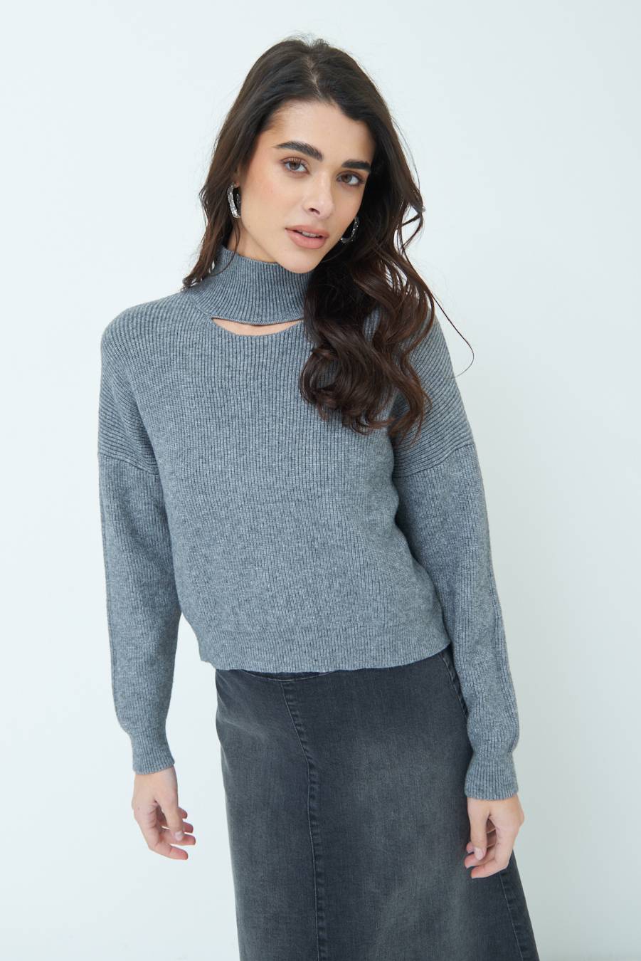 Kikisix MAGLIA COSTINA BUCO DAV. GRIGIO Qualità