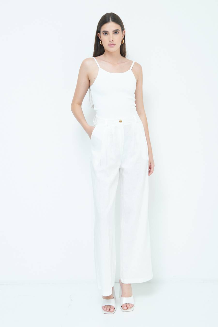 Kikisix PANTA PALAZZO CON PINCE BIANCO