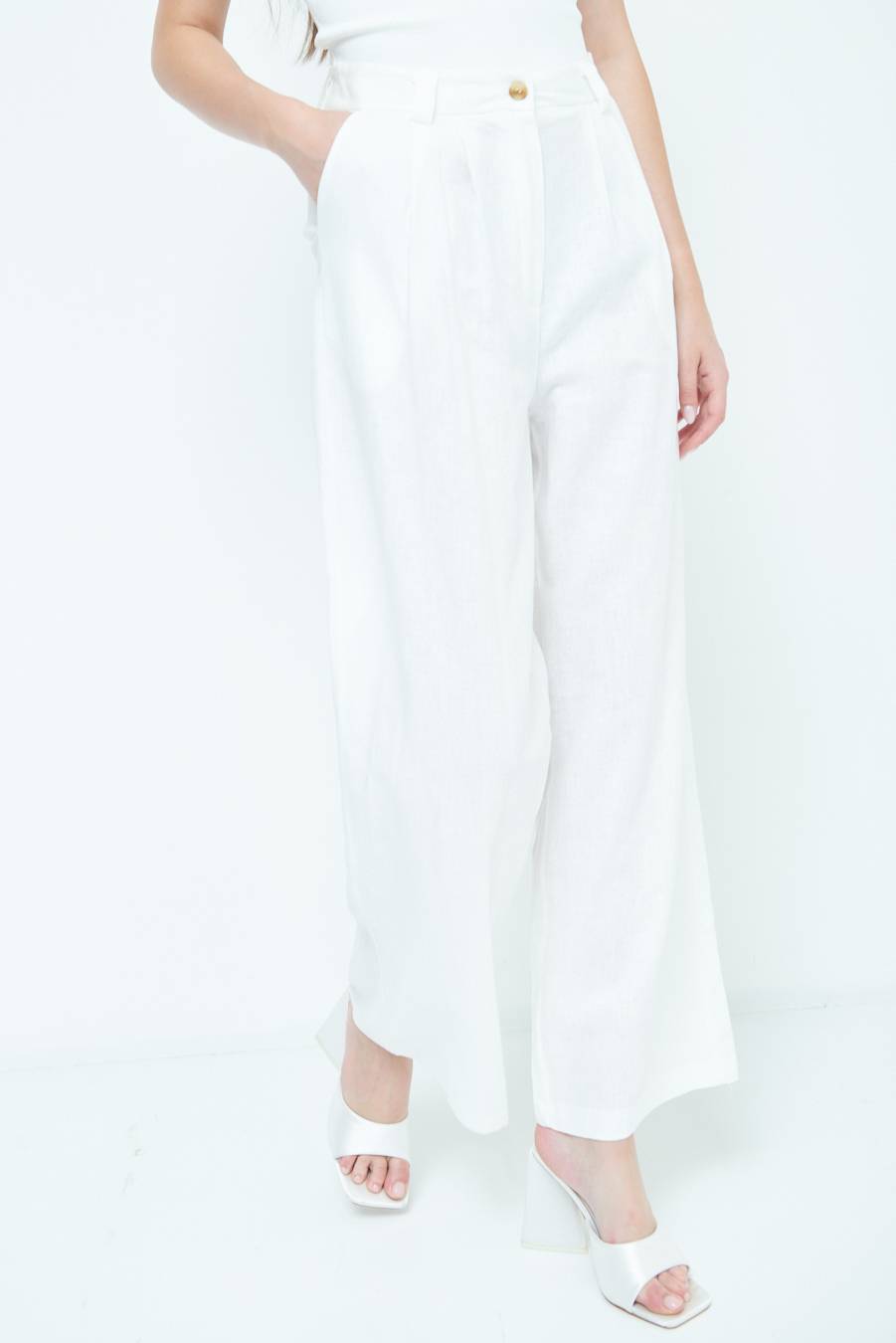 Kikisix PANTA PALAZZO CON PINCE BIANCO Soddisfazione Garantita