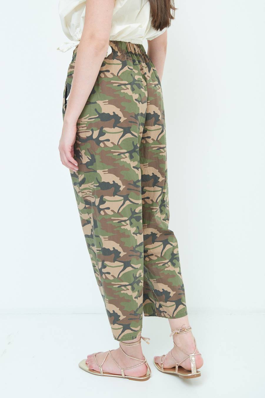 Kikisix PANTALONE MIMETICO STAMPA CON ELASTICO VERDE MILITARE Qualità Garantita
