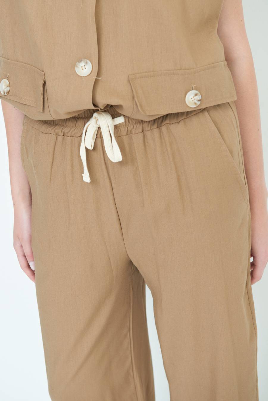 Kikisix PANTA PALAZZO CON ELASTICO VISCOSA LINO TABACCO Negozi Online