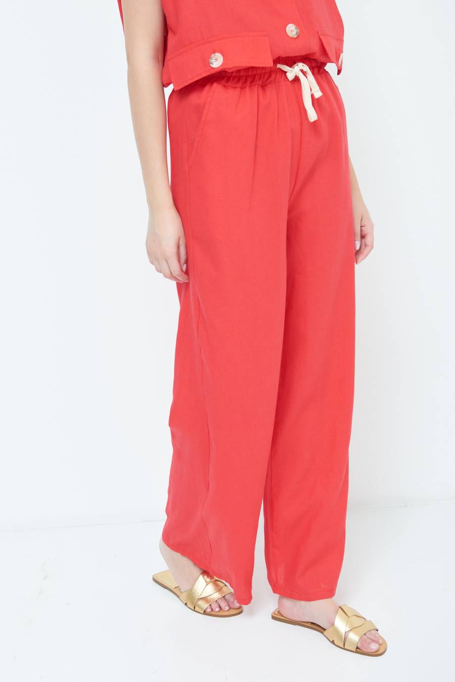 Kikisix PANTA PALAZZO CON ELASTICO VISCOSA LINO ROSSO Acquista Ora
