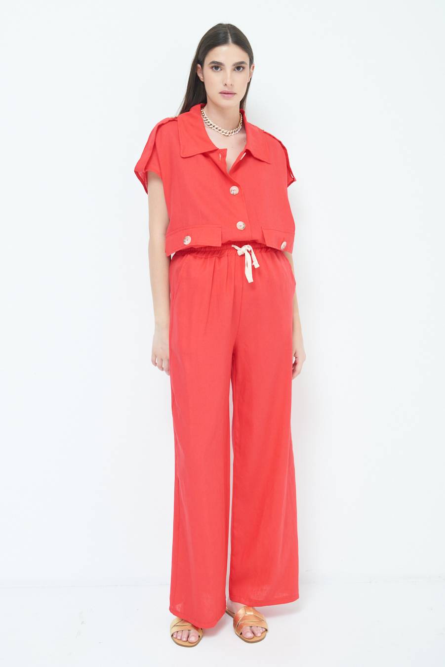 Kikisix PANTA PALAZZO CON ELASTICO VISCOSA LINO ROSSO Acquista Ora