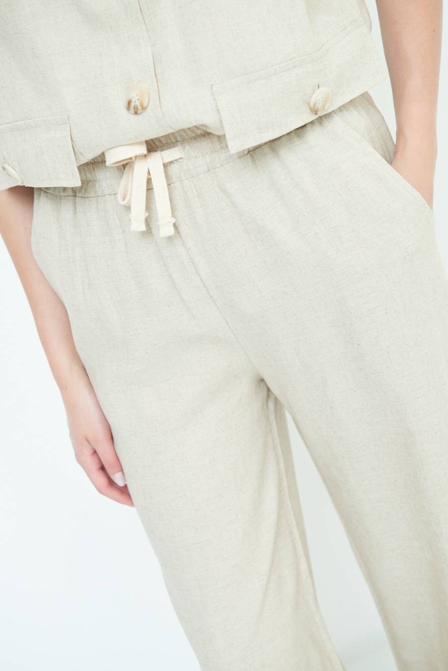 Kikisix PANTA PALAZZO CON ELASTICO VISCOSA LINO NATURALE Consegna Veloce