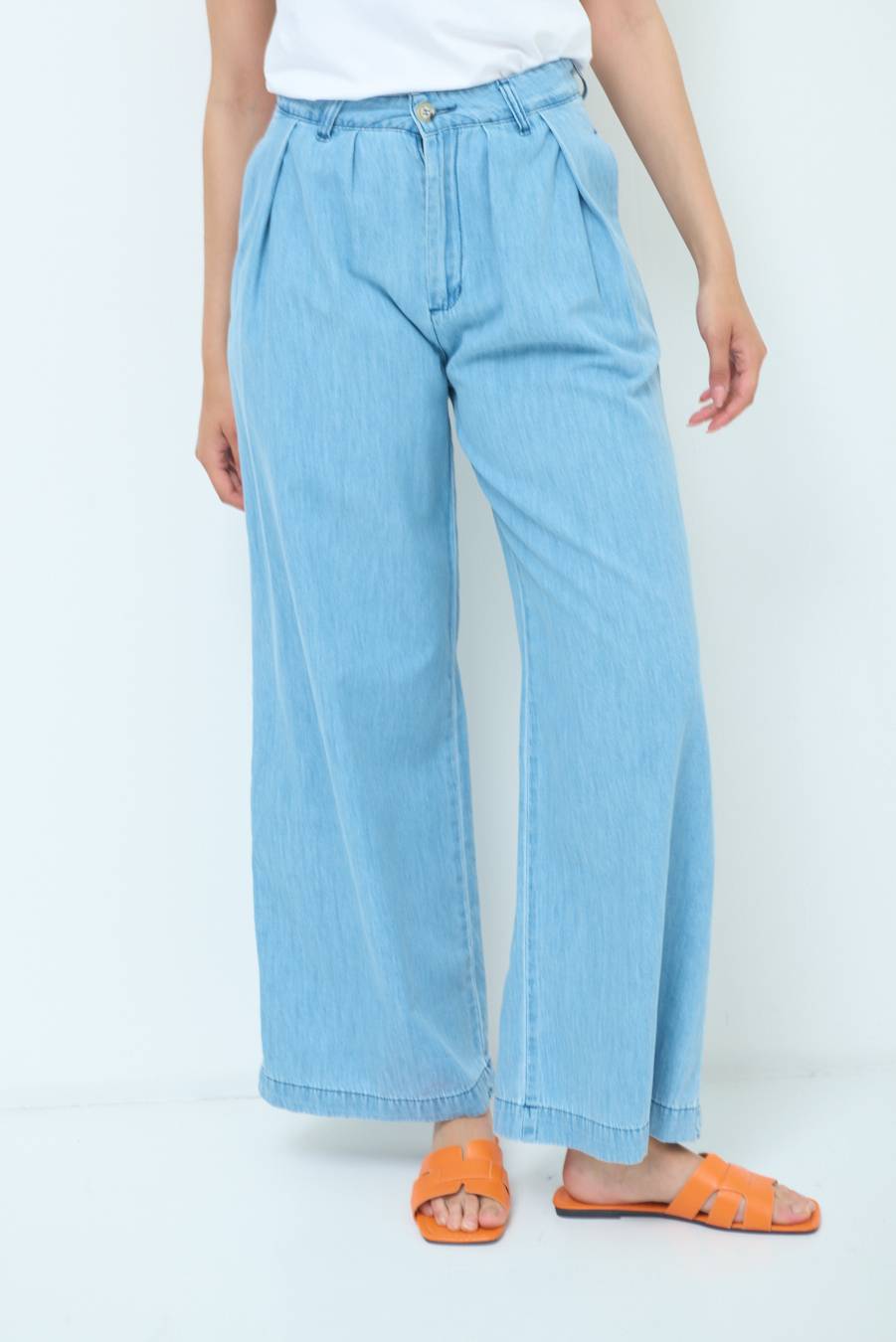 Kikisix PANTALONE CHAMBRAY PINCES BLU CHIARO Shopping Online