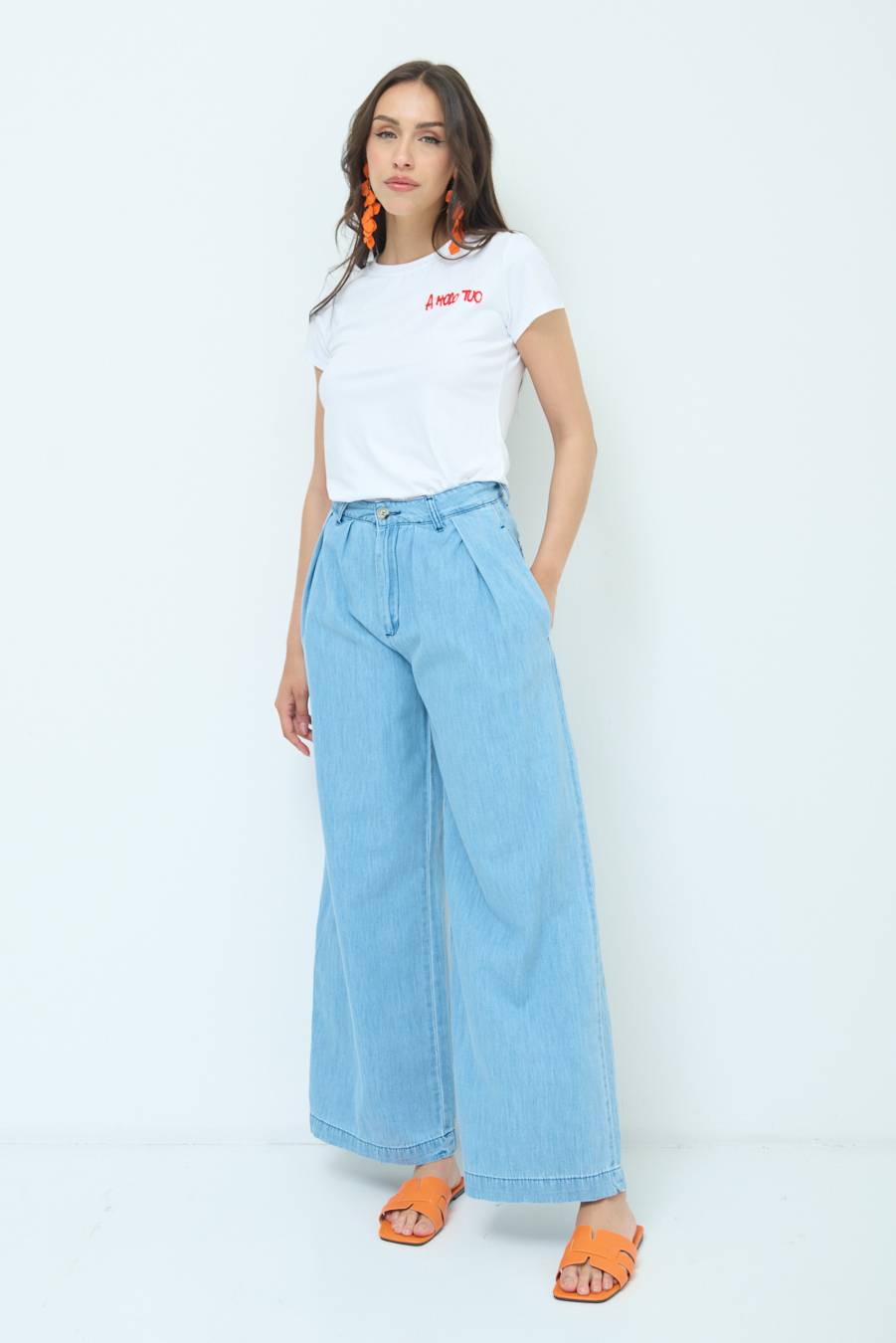 Kikisix PANTALONE CHAMBRAY PINCES BLU CHIARO Shopping Online