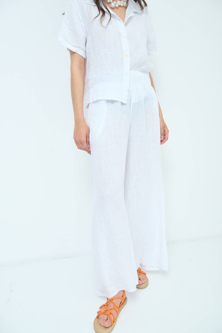 Kikisix PANTA PALAZZO LINO CON ELASTICI BIANCO Convenienza