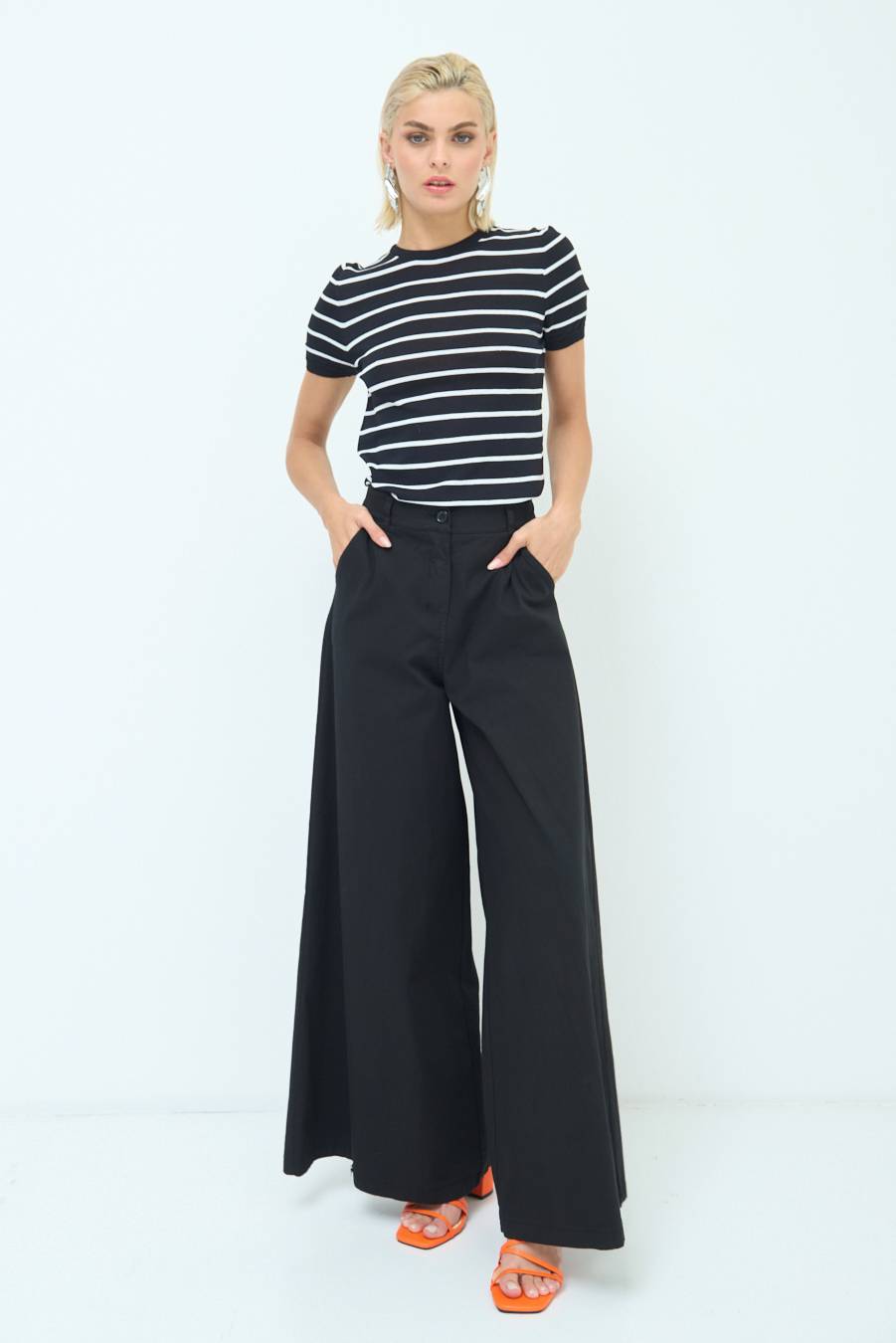 Kikisix PANTALONE PALAZZO COTONE NERO Offerta