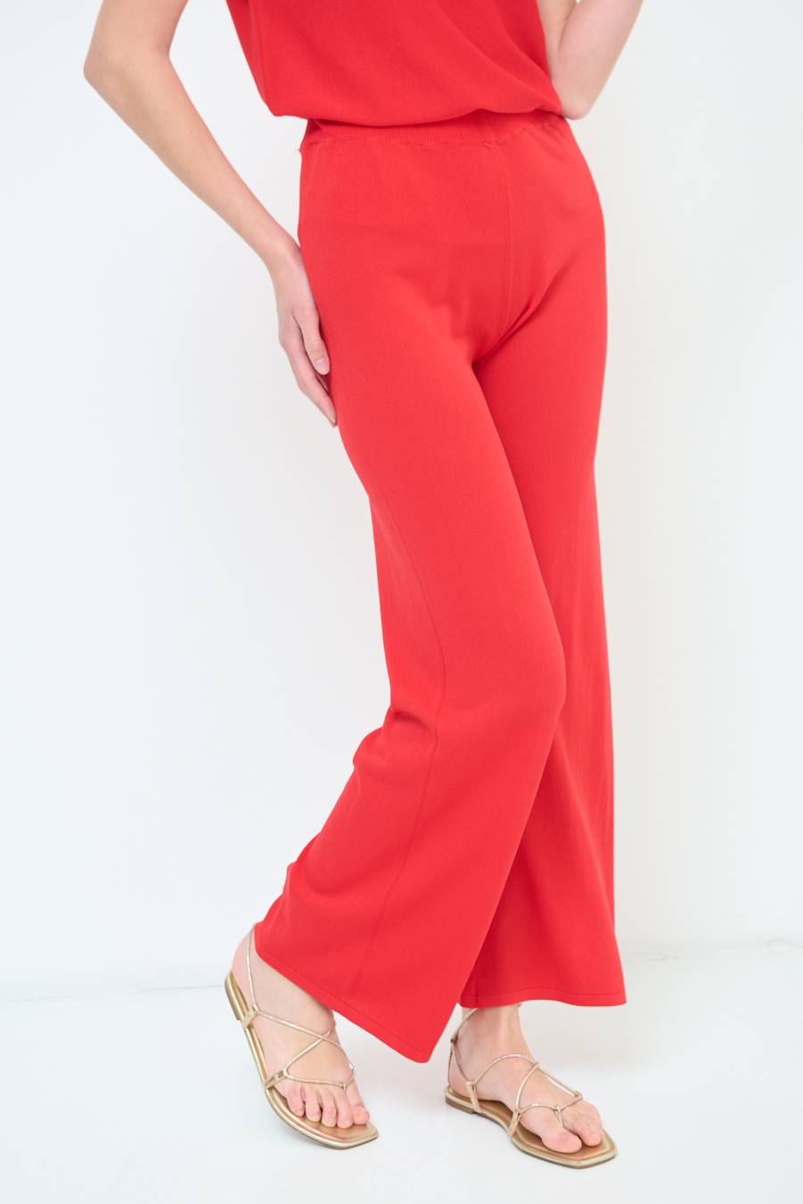 Kikisix PANTALONE PALAZZO MAGLIERIA ROSSO Economico