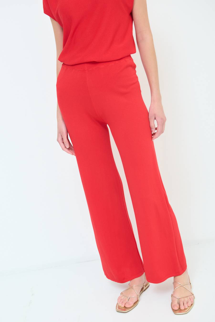 Kikisix PANTALONE PALAZZO MAGLIERIA ROSSO Economico