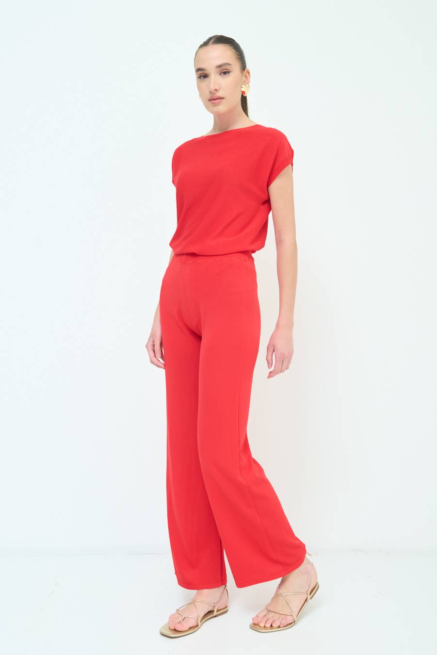 Kikisix PANTALONE PALAZZO MAGLIERIA ROSSO Economico