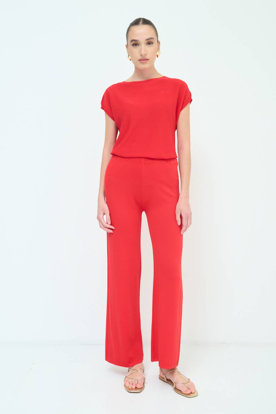 Kikisix PANTALONE PALAZZO MAGLIERIA ROSSO Economico