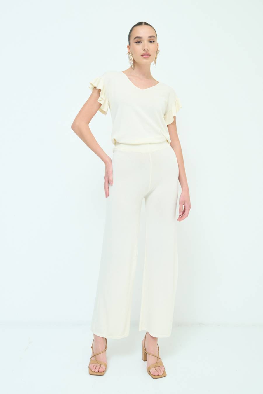 Kikisix PANTALONE PALAZZO MAGLIERIA BURRO Outlet