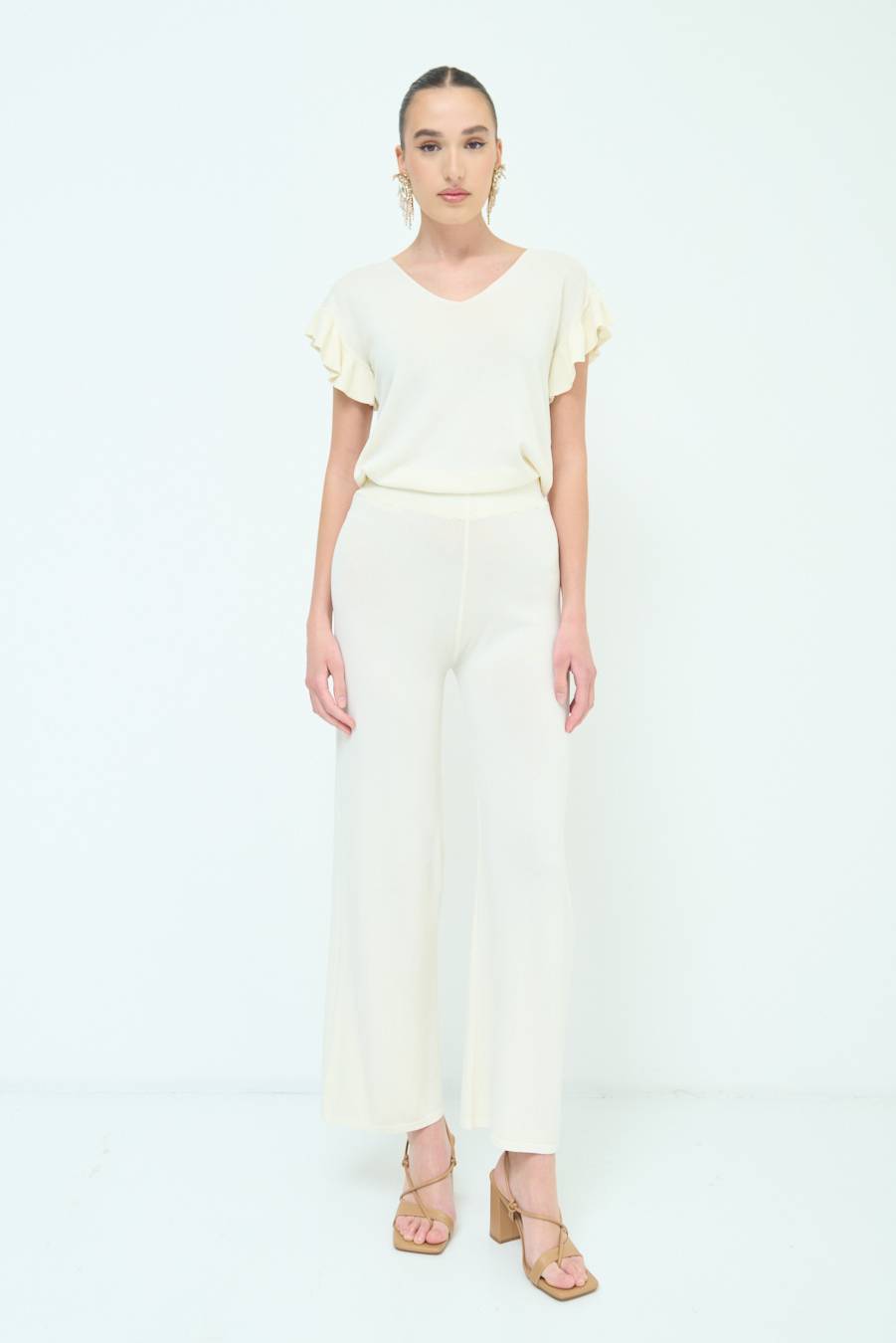 Kikisix PANTALONE PALAZZO MAGLIERIA BURRO Outlet