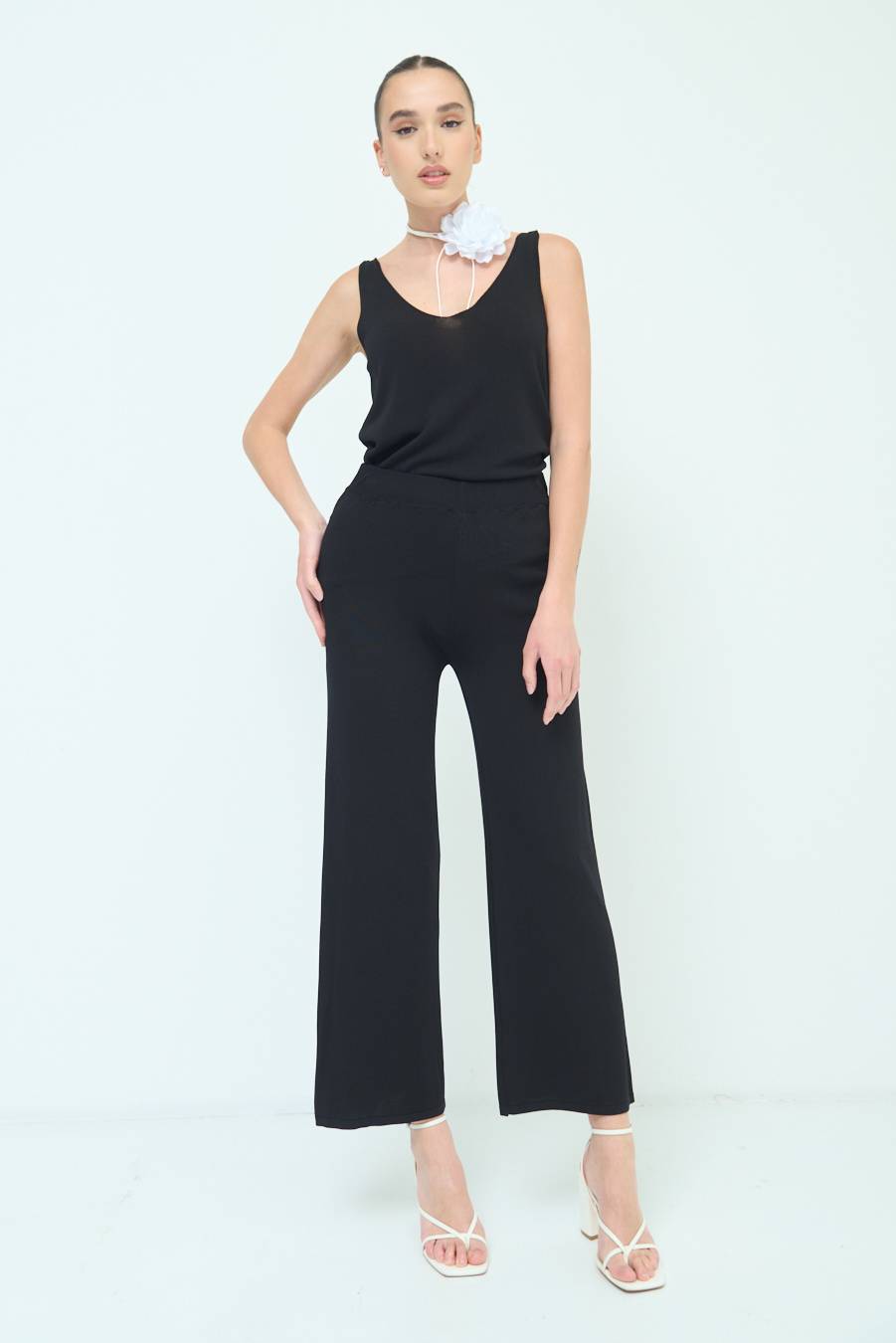 Kikisix PANTALONE PALAZZO MAGLIERIA NERO In Vendita