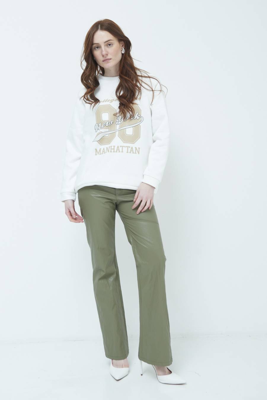 Kikisix PANTALONE ECOPELLE STROPICCIATA VERDE MILITARE Online Outlet