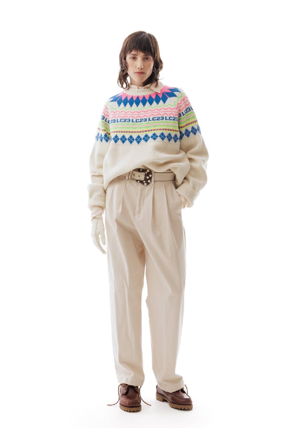 Lc23 LC23 Norvegian Sweater Cream Pezzi Unici