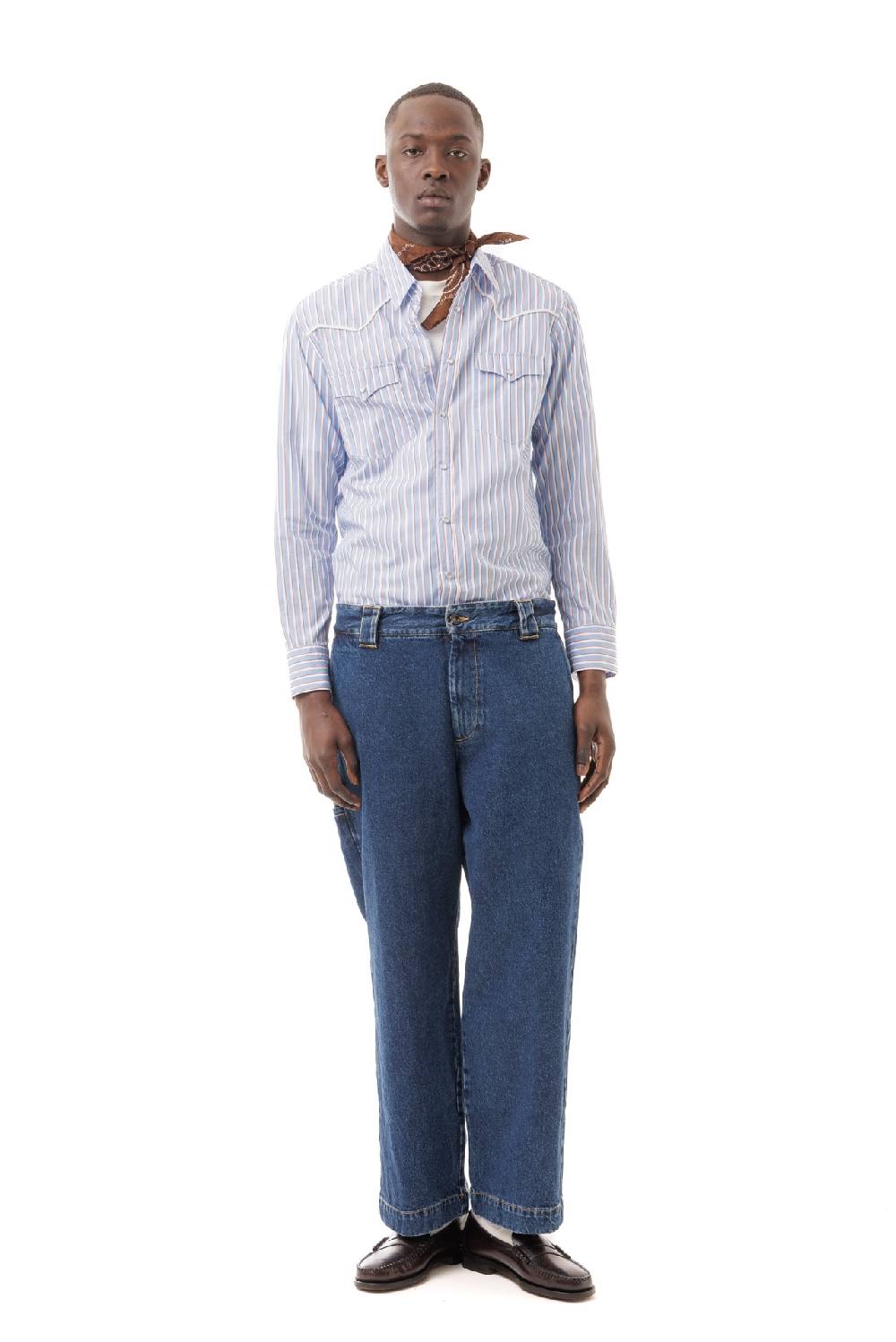 Lc23 Stripes Western Shirt Blue-Brown