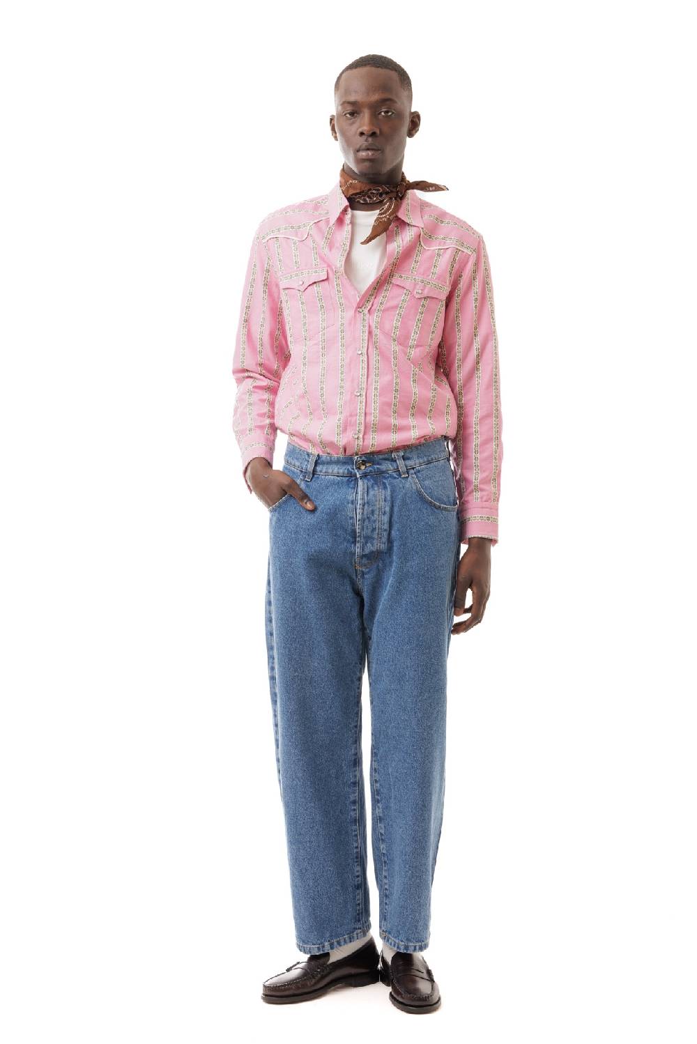 Lc23 Stripes&Flowers Western Shirt Pink