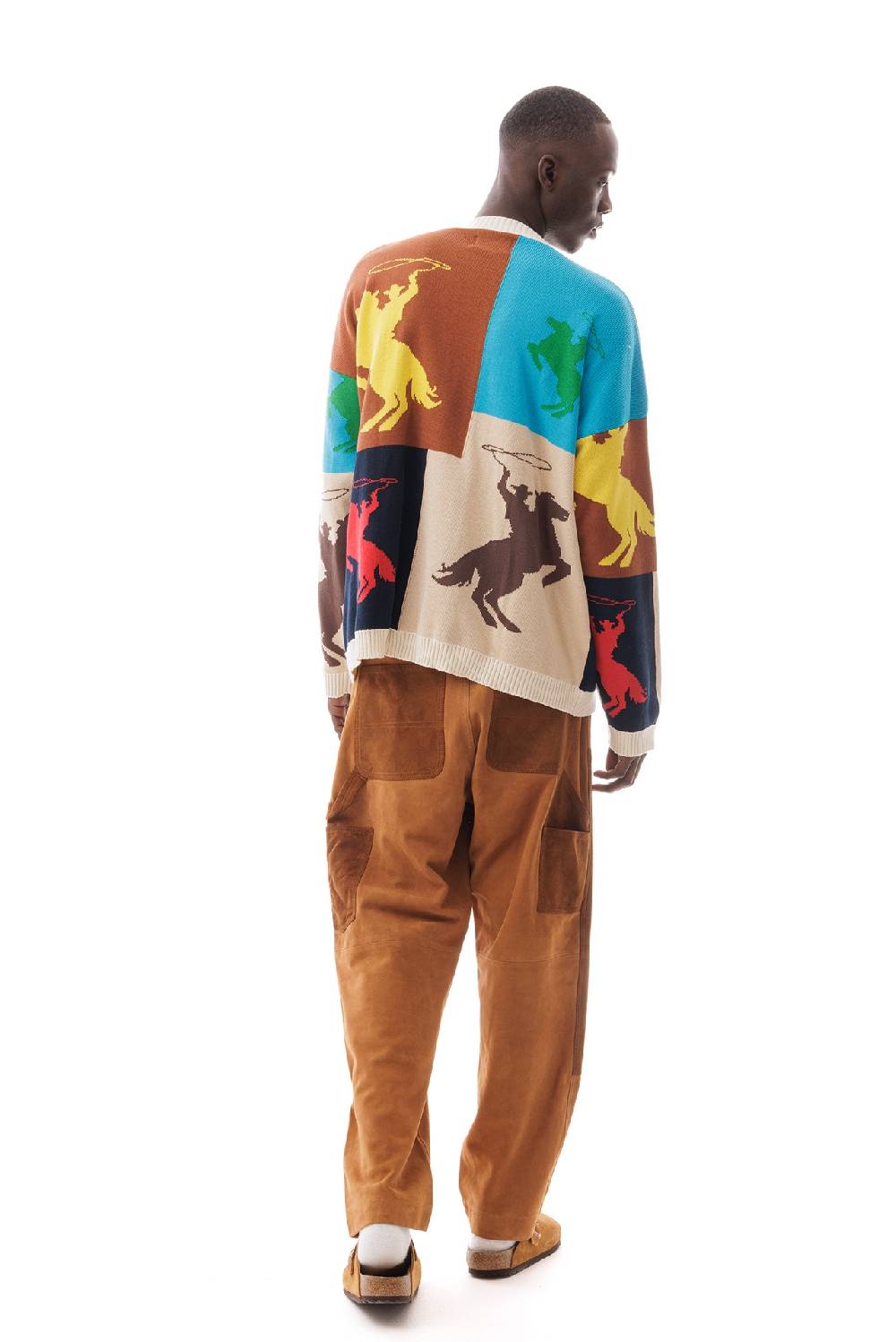 Lc23 Jaquard Patchwork Horses Sweater Offerta temporanea