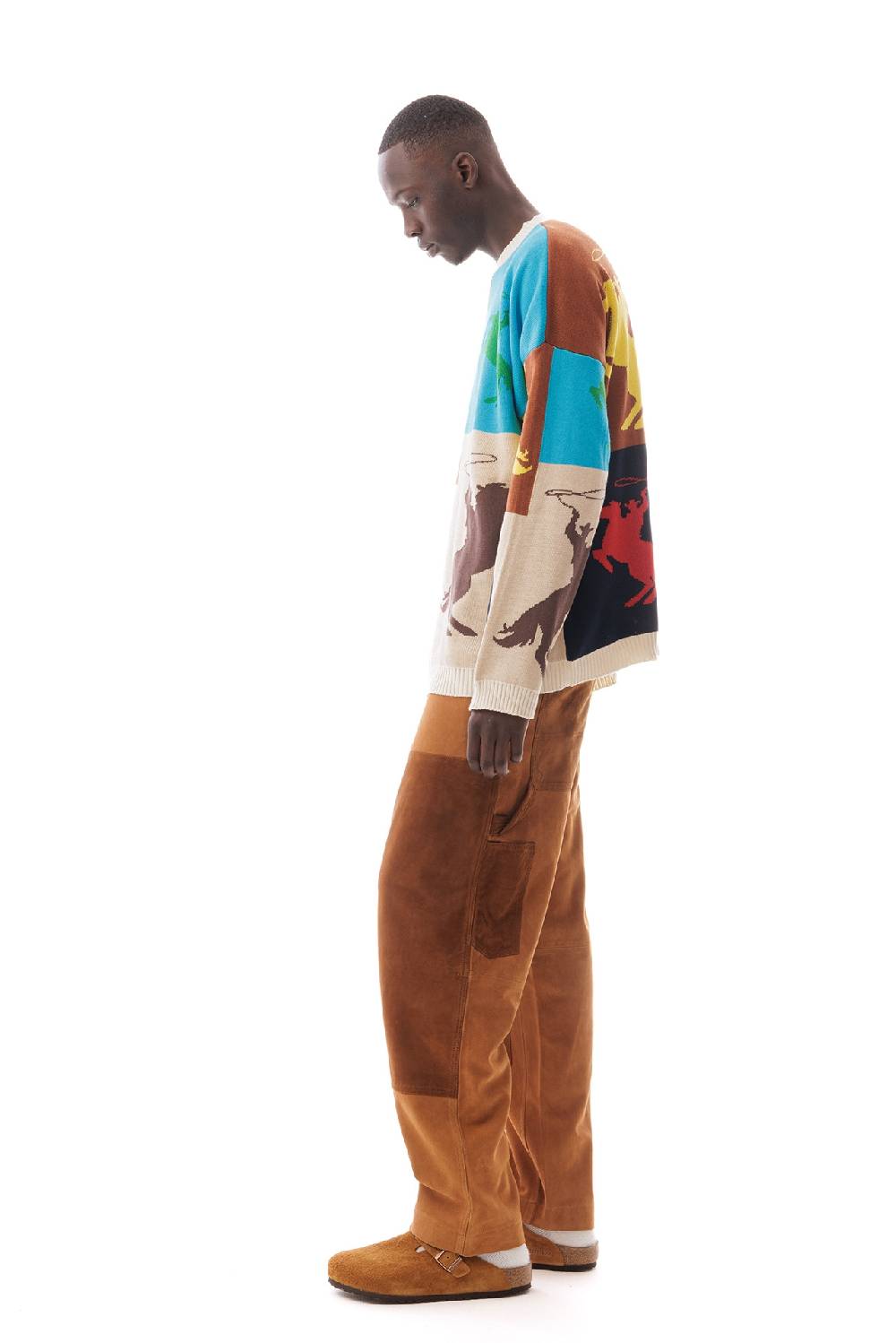 Lc23 Jaquard Patchwork Horses Sweater Offerta temporanea