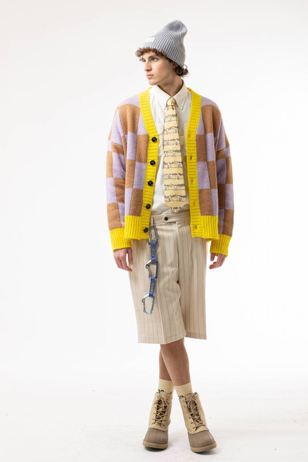 Lc23 Checkered Cardigan Lille/Yellow/Camel