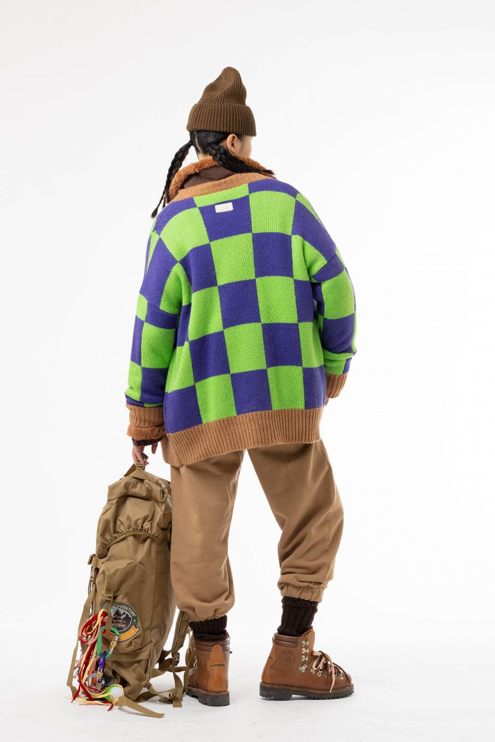 Lc23 Checkered Cardigan Green/Camel/Purple Ritorno libero