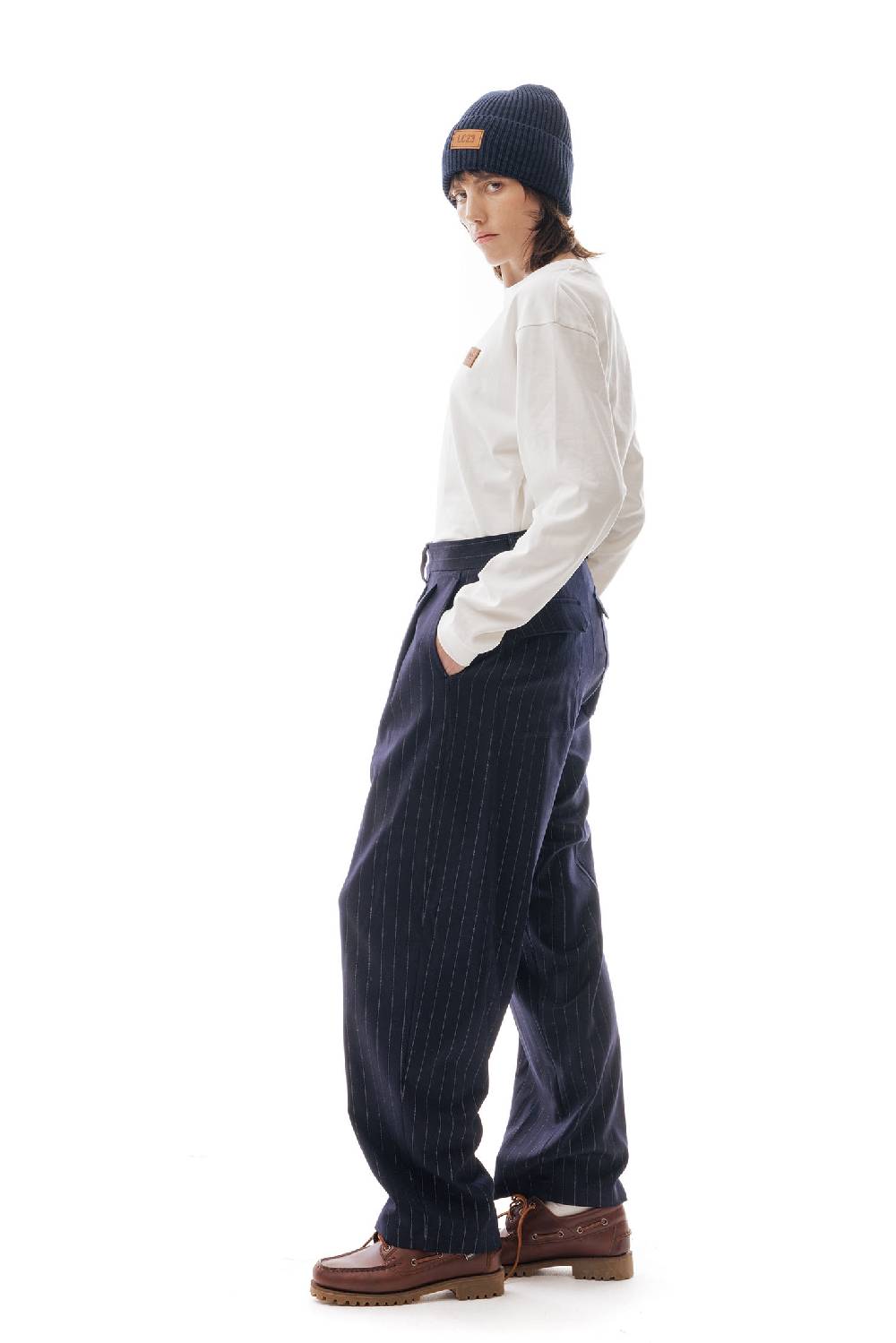 Lc23 Gessato Double Pence Trousers Navy Presa