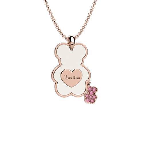 Nanán Pendente Orso Ceramica-Oro 9Kt Rosa