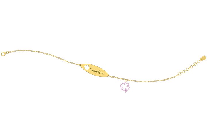 Nanán Bracciale con Targhetta - Charms quadrifoglio rosa