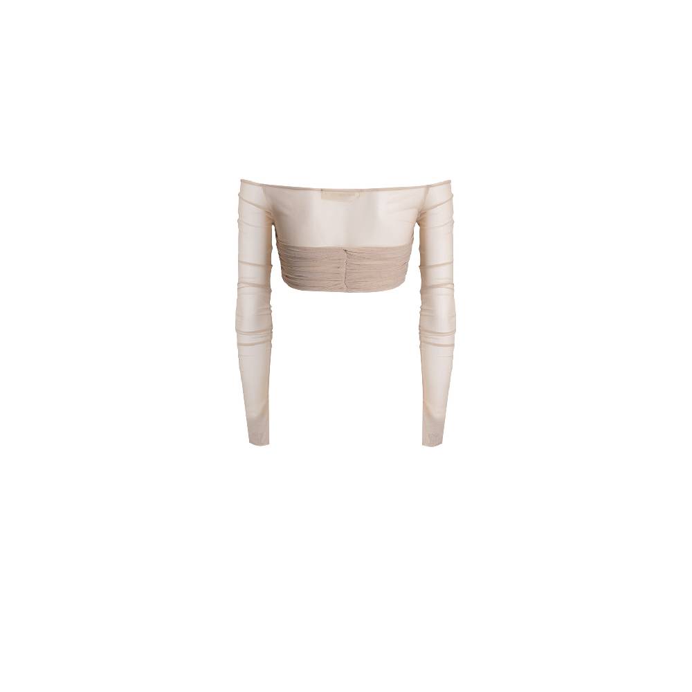 Nineminutes REVERSIBLE – THE BARDOT CROP TOP MESH SAND Promozione